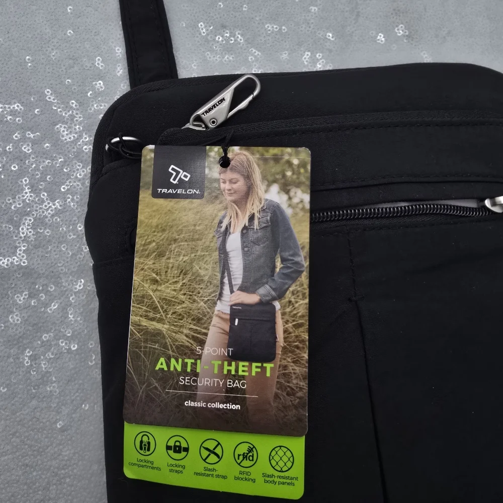 Travelon Anti-Theft Security Shoulder Crossbody Bag Slim Classic Black Travel - Picture 10 of 13